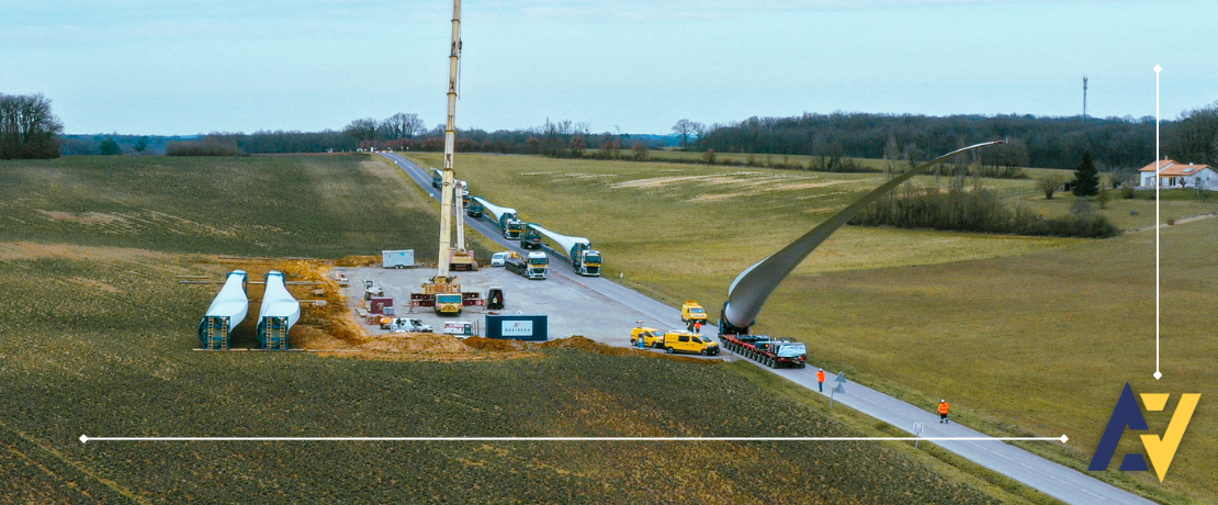 Zone de transbordement transport d'éoliennes